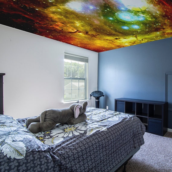 Space Theme Plafond Vinyle Sticker Star The Universe Galaxy Art Decor  Nursery Planet Bedroom Décalque Peel and Stick Sky Wall Printed Mural -   France