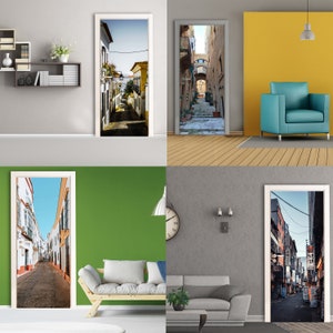3d Door Cover Sticker Street Wallpaper Front Door Mural Wall Decal