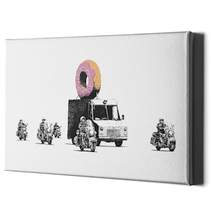 Banksy Donut Canvas Art Print - Wall Street Graffiti Police Artwork - Split Truck Memento Painting - Banksy Art - Banksy Canvas Donut