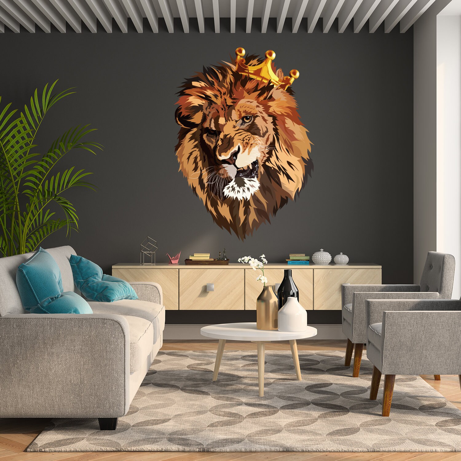 Lion King With Crown Vinyl Wall Sticker - Funny Lions Head Cut Seal Art ...