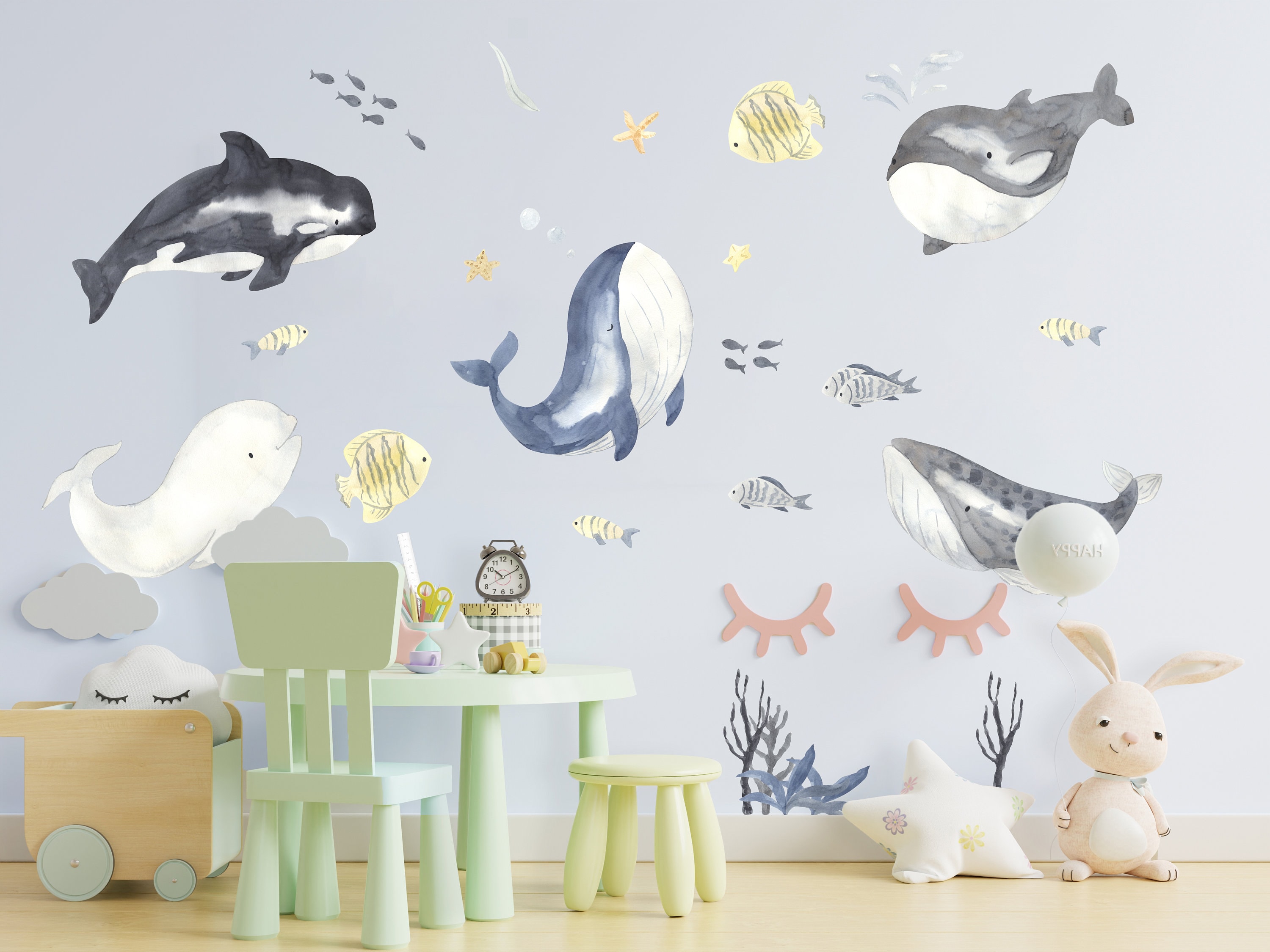 Sea Whales Wall Sticker for Kids Room Decor the Under Ocean Life