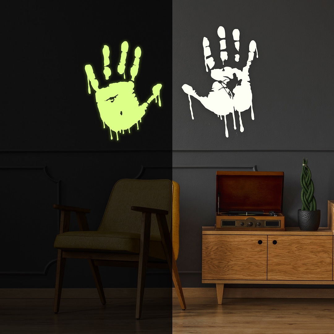 Glow in Dark Bloody Hands Scary Red Vinyl Sticker - Night Glowing ...