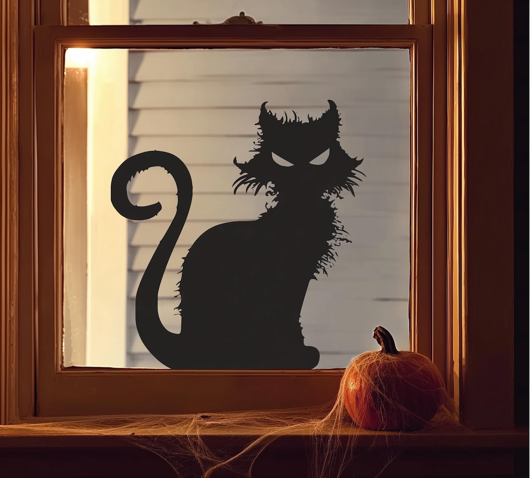 Halloween Cat Window Decal | Scary Black Cat Sticker | Spooky Vinyl ...