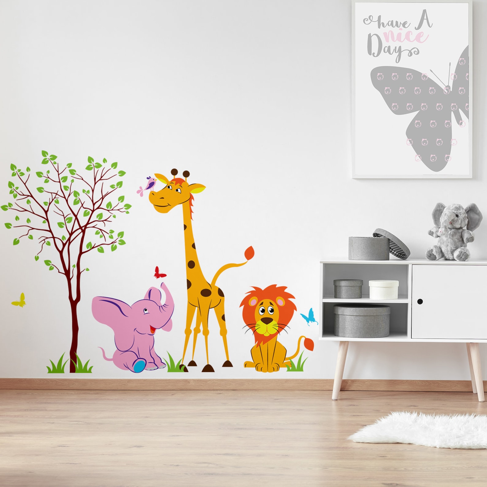 Nursery Animal Wall Decor Vinyl Sticker - Art Jungle Kid Baby Set Cute ...