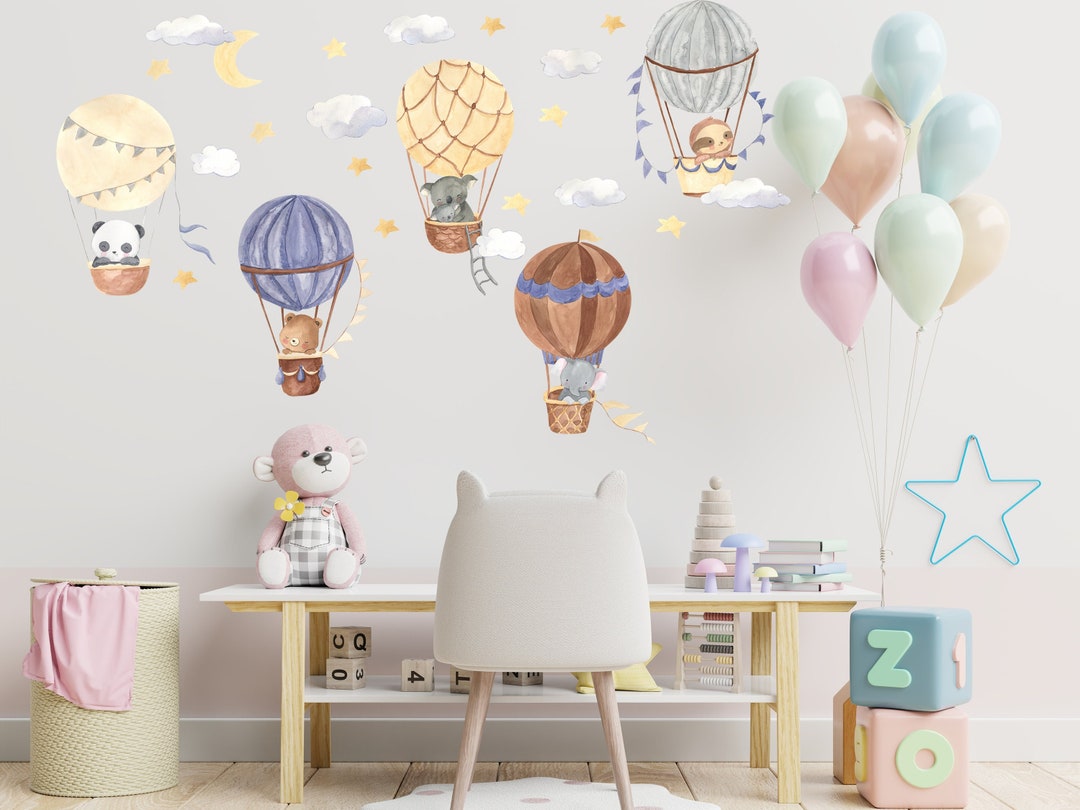 Hot Air Balloon Wall Stickers - Animals Clouds Nursery Decor Decal ...