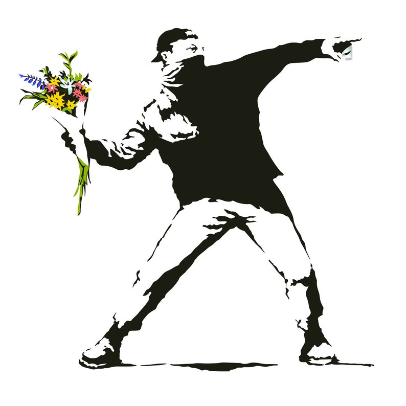 Banksy Flower Throw Wall Vinyl Sticker Lanceur Art Gift Decal Banksy Flower Decal Banksy Flower Decal Banksy Sticker Thrower image 2