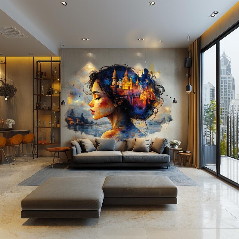 Dreamy Castle Wall Art Sticker Fantasy Woman Portrait Vinyl Decal for