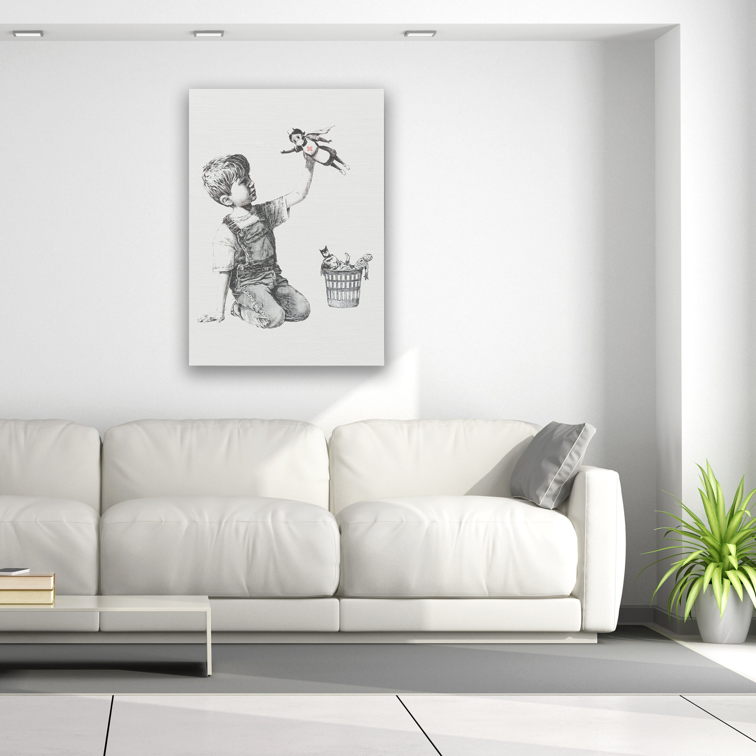 Stampa Su Tela Banksy Game Changer - 50x40cm, Cornice In Legno Di Pino, Opera Ispirata Al Covid - 2