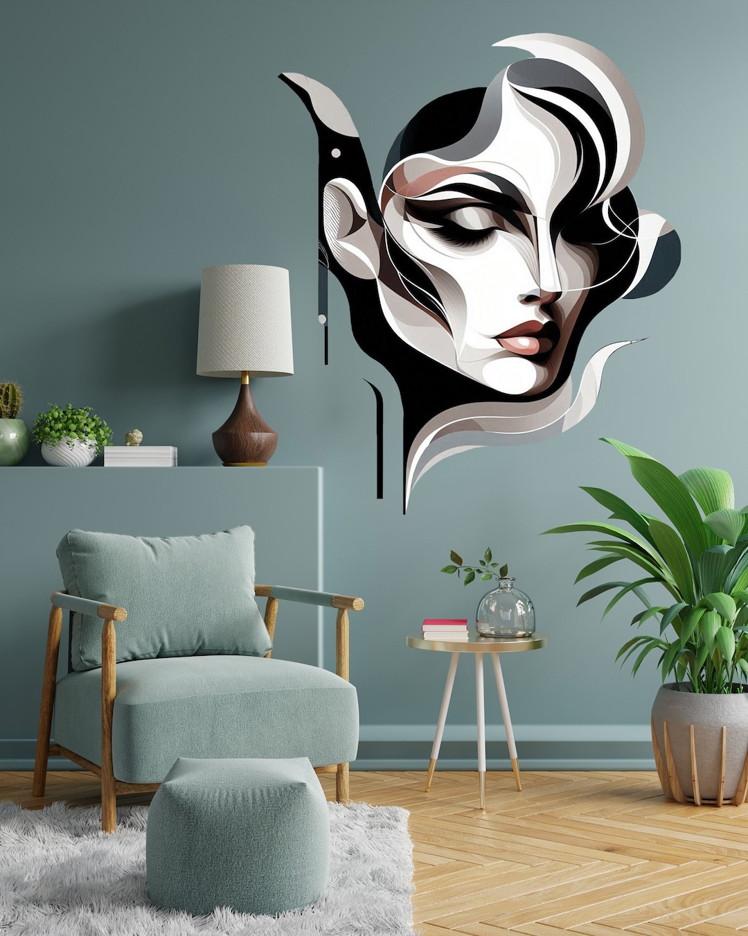 Abstract Woman Face Wall Decal Sticker - Modern Geometric Art - Stylish ...