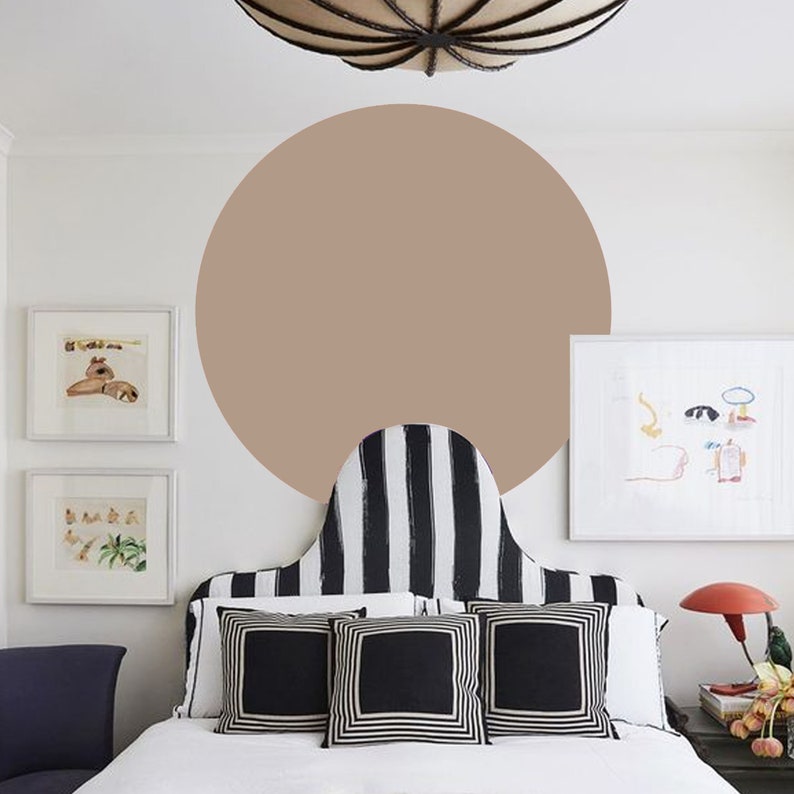 Sticker Mural Cercle Boho Autocollant Moderne pour Tête de Lit en Arc de Chambre à Coucher Ronde Grand Décor de Chambre en Forme de Point en Vinyle Style Scandinave de Couleur Claire image 4