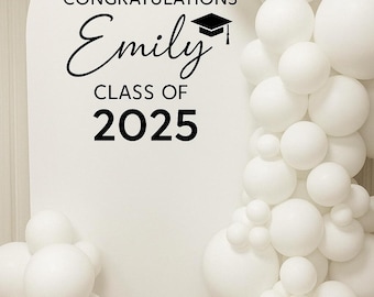 Calcomanía de graduación 2025 / Pegatina personalizada para arco de globos / Decoración de fondo para fiesta de graduación / Decoración para fiesta de la clase de 2025