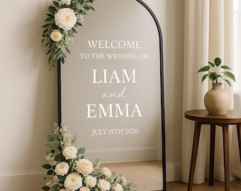 Personalised Wedding Mirror Decal | Custom Welcome Sign Sticker | Elegant Vinyl Decal Ceremony Reception | Wedding Welcome Mirror Stickers