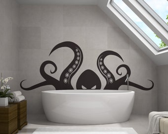 Octopus Tentacle Vinyl Wall Art Sticker - Bathroom Ocean Giant Sea Animal Lover Decor Die Cut Decal - Squid Life Creature Kraken Silhouette