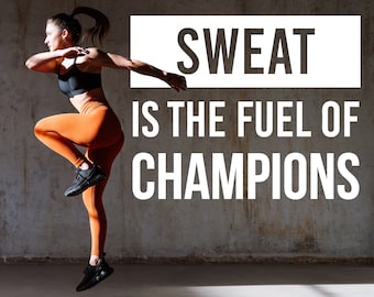 Gym Quote Wall Decal - Sweat is the Fuel Fitness Workout Motivation Sticker - Sport Champion Training Motivational Vinyl Decor Stickers
