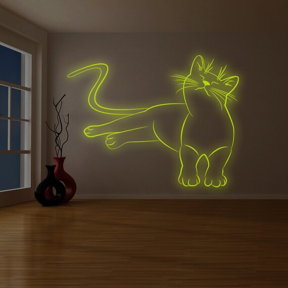 nursery glow in dark cat glowing art in the night | etsy