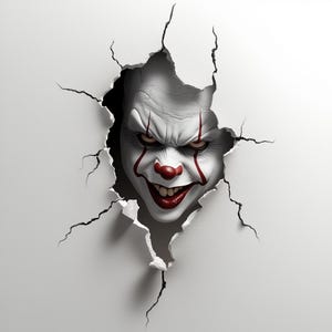 Adesivo da parete 3D Clown malvagio / Adesivo da oblò con crepa da clown spaventoso che sfonda il muro / Adesivo da parete con clown terrificante che sfonda il muro Arte horror di Halloween
