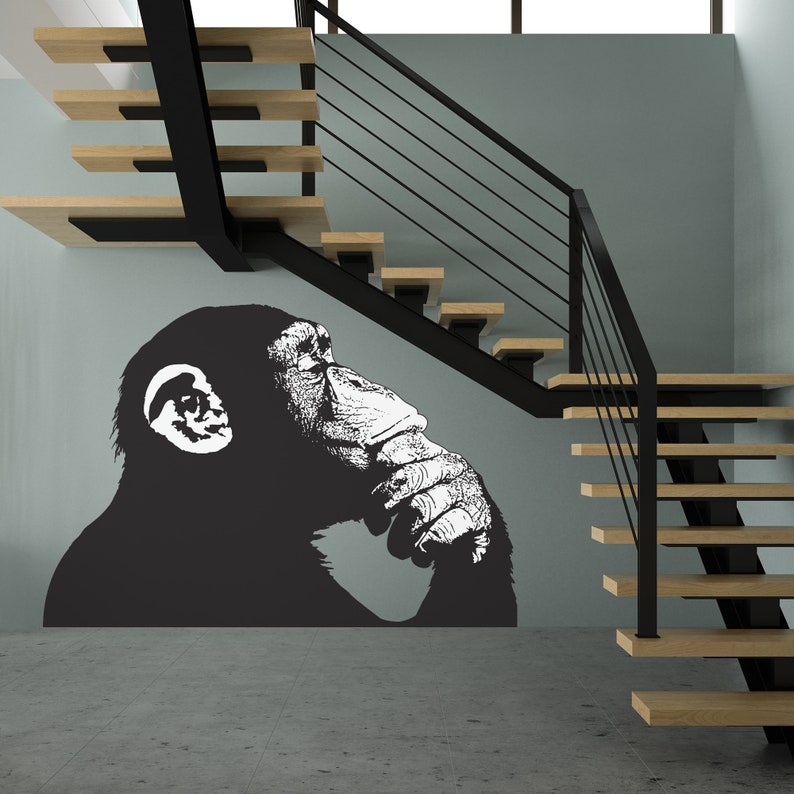 Thinking Monkey Wall Sticker Banksy Street Art Print Etsy