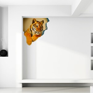 3d Tiger Sticker - Tiger Porthole Decoration Wall Decal For Bedroom- Boy Room Optical Illusion Of Crack - The Peel And Stick Kid Art image 10