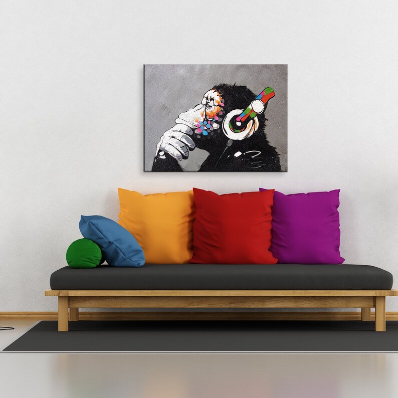 Banksy Art Print Canvas Banksy Wall Art Stencil Thinking Etsy UK