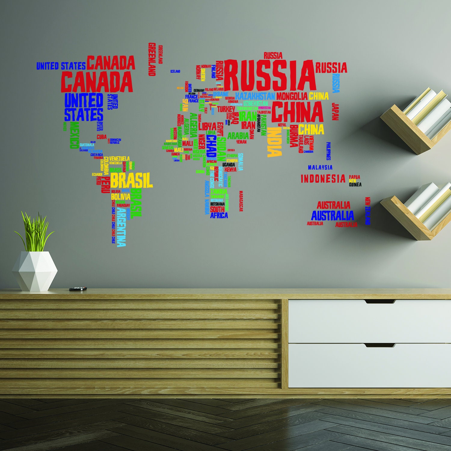 World Map Vinyl Wall Sticker - Country Name Word Kid Large Art Decor ...