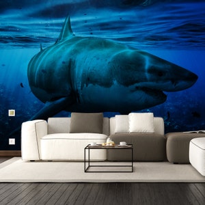 Ocean Shark Wallpaper Art Decal Underwater 3d Decor Wall - Etsy