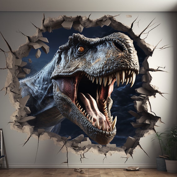 3D Dinosaurs Art Wall Sticker Vinyl Decor With Broken Illusion Effect  Peel-and-stick Dino Porthole Cracked Mural for DIY Enthusiasts 