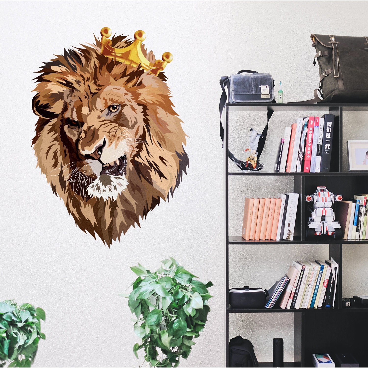 Lion King With Crown Vinyl Wall Sticker - Funny Lions Head Cut Seal Art ...