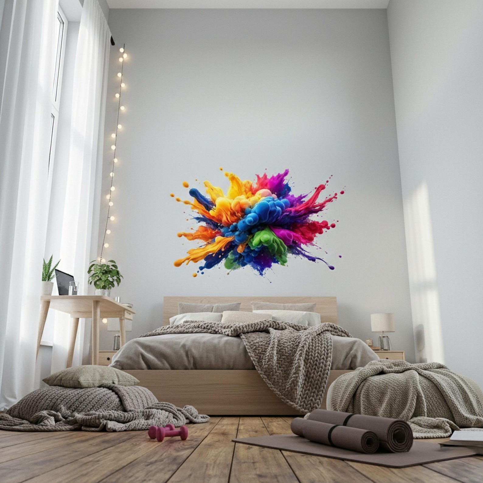 3D Paint Explosion Decal | Rainbow Splash Wall Art | Abstract Color ...