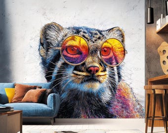 パラス猫のウォールデカール | サングラスをかけたマヌルネコ