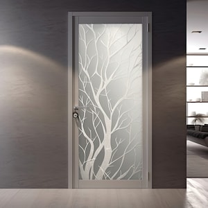 Frosted White Tree Silhouette Decal for Glass Door - Elegant Etched Branch Sticker Design for Window  - Privacy Frosting Film Decal