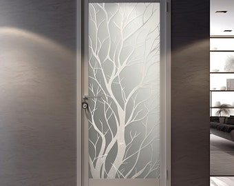 Calcomanía de silueta de árbol blanco esmerilado para puerta de vidrio - Elegante diseño de rama grabada para ventana - Calcomanía de película esmerilada para privacidad
