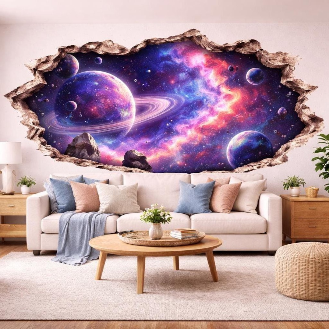 3D Space Galaxy Wall Decal | Cracked Wall Planet Nebula Sticker | Outer ...