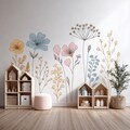 Floral Line Art Wall Decal | Boho Botanical Wall Sticker | Minimalist Flower Mural for Nursery or Kids Room | Large Removable Vinyl Art product logo