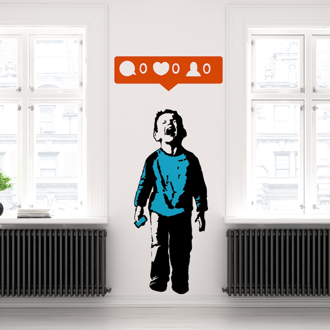 Banksy Crying Boy Wall Sticker - Street Art Graffiti Social Media