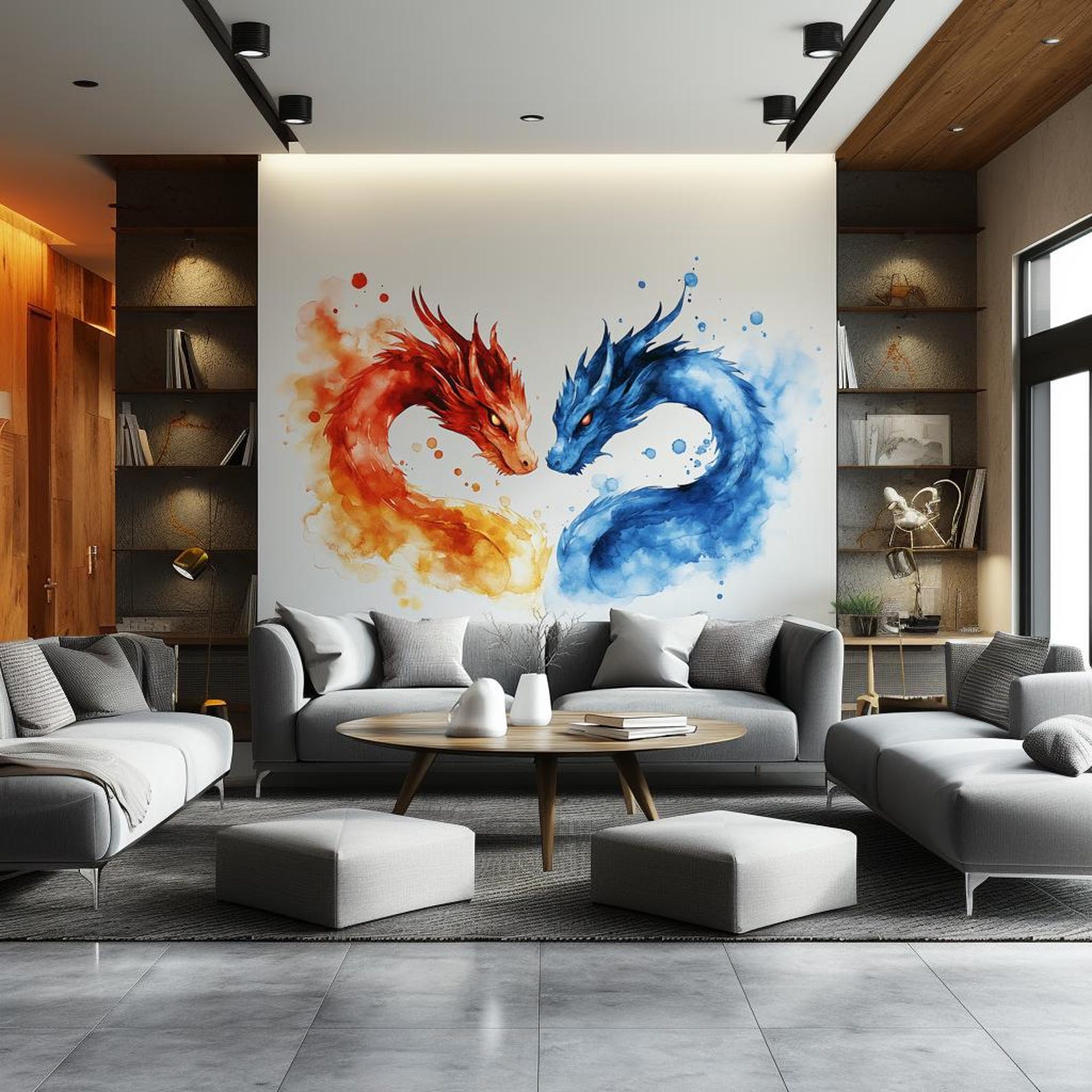 Watercolor Dragon Wall Decal | Fire Water Design | Fantasy Room Decor ...