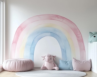 Pastel Rainbow Wall Decal | Watercolor Rainbow Nursery Sticker | Removable Wall Art for Game Room, Kids Room, or Playroom