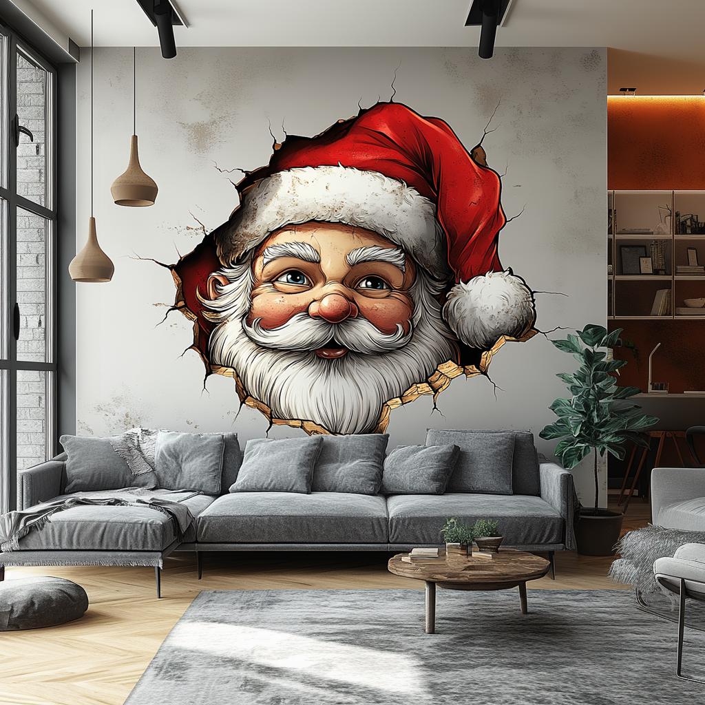 Autocollant WC Noël Père Noël 29 Cm - Décoration Drôle étanche Pour Salle De Bain, Salon - Sticker Mural PVC Adhésif