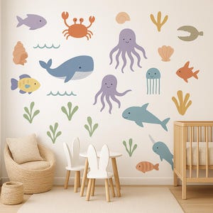 Ocean Animal Wall Decals | Under the Sea Wall Stickers | Removable Sea Life Nursery Decor | Reusable Ocean Creatures Decals | Kids Room Art