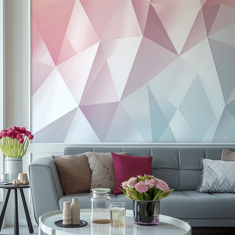 Pastel Geometric Wall Sticker Modern Pink and Blue Geometric Wall Art