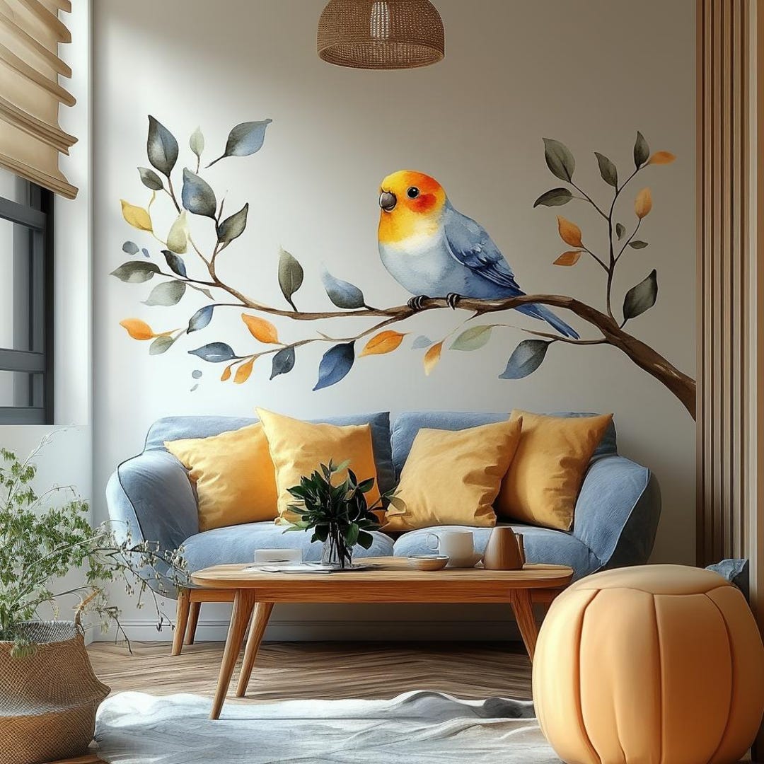 Bird on Branch Wall Decal | Watercolor Style Vinyl Sticker | Nature ...