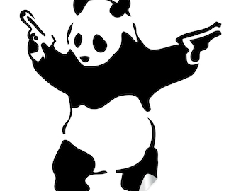 Banksy Panda With Shooting Guns Wall Sticker - Art Graffiti Gun Bear Vinyl Decal - Street Bears Pistols Armed Pistol Pandas Stickers Decals