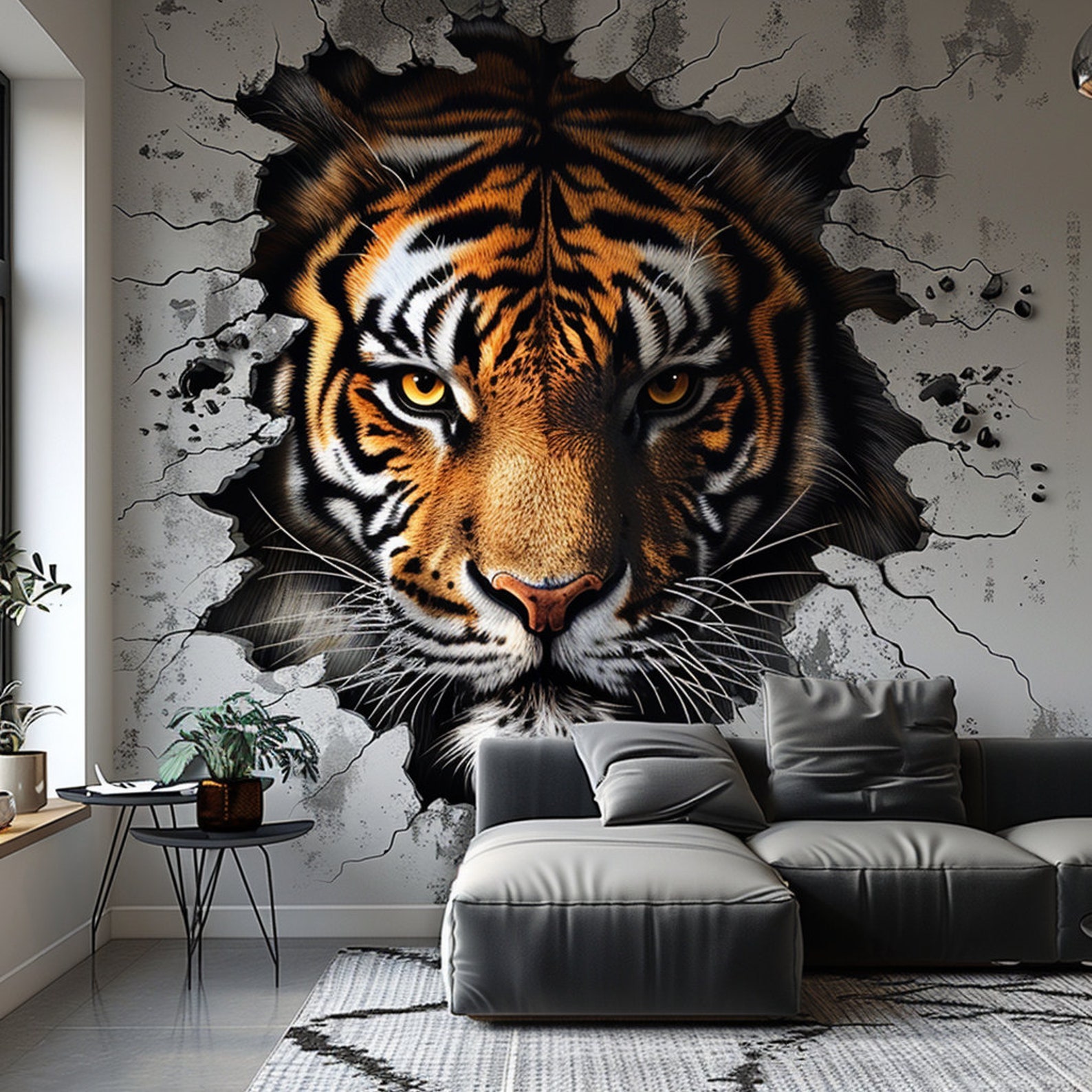 Realistic 3D Tiger Face Wall Decal - Fierce and Majestic Tiger Sticker ...