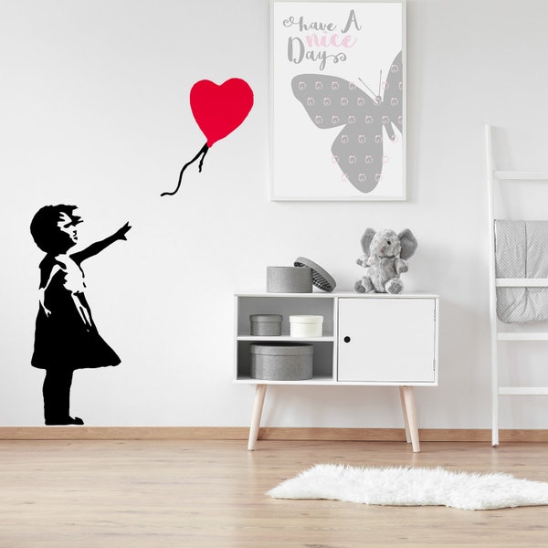 Banksy Girl With Heart Balloon Wall Sticker - Vinyl Baloon Hot Air Decal - There Is Always Hope Wall Street Art Mural