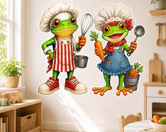 Weird Chef Frogs Wall Vinyl Decal | Funny Cooking Frog Sticker | Kitchen Wall Art | Quirky Restaurant Cafe Decor | Frog Lover Gift