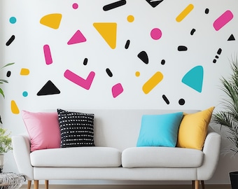Memphis Pattern Wall Decal | Colorful Geometric Shape Stickers | Removable Modern Art Wall Decor for Living Room, Office, or Kids Room
