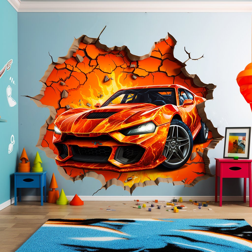 Farfi 3D Self-adhesive Car Break Through the Removable Wall Stickers Decals  Room Decor 