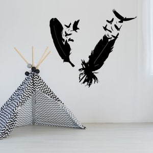 Pegatina de vinilo de pared de plumas de pájaro - Eagle Decor Flying Home Art Magic Nib Decal - Love Beautiful Above The Bed And Window Mural