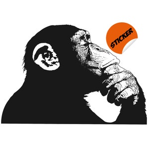 Thinking Monkey Wall Sticker - Banksy Street Art Print Waterproof Vinyl Decal Gift - Bored Chimp Thought Smart Thinker Think Mural