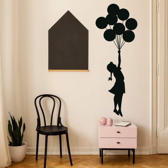 Balloon Girl Banksy Wall Sticker Hot Air Nursery Baby Decor Vinyl Room Cute Decal Teen Love Silhouette Black Label Drawn Gift Mural