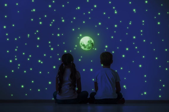 Adesivi Murali A Forma Di Stelle E Luna Che Brillano Al Buio, 201 Pezzi, In PVC Fluorescente Verde, Per Cameretta E Soffitto, Crea Un Cielo Stellato Realistico, Facile Da Applicare